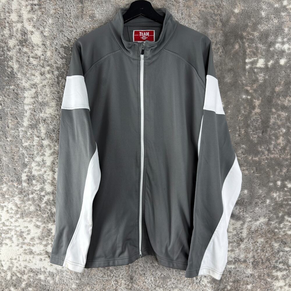 TEAM 365 Size XL Mock Neck Full Zip Jacket Gray‎ Green Long Sleeve Casual